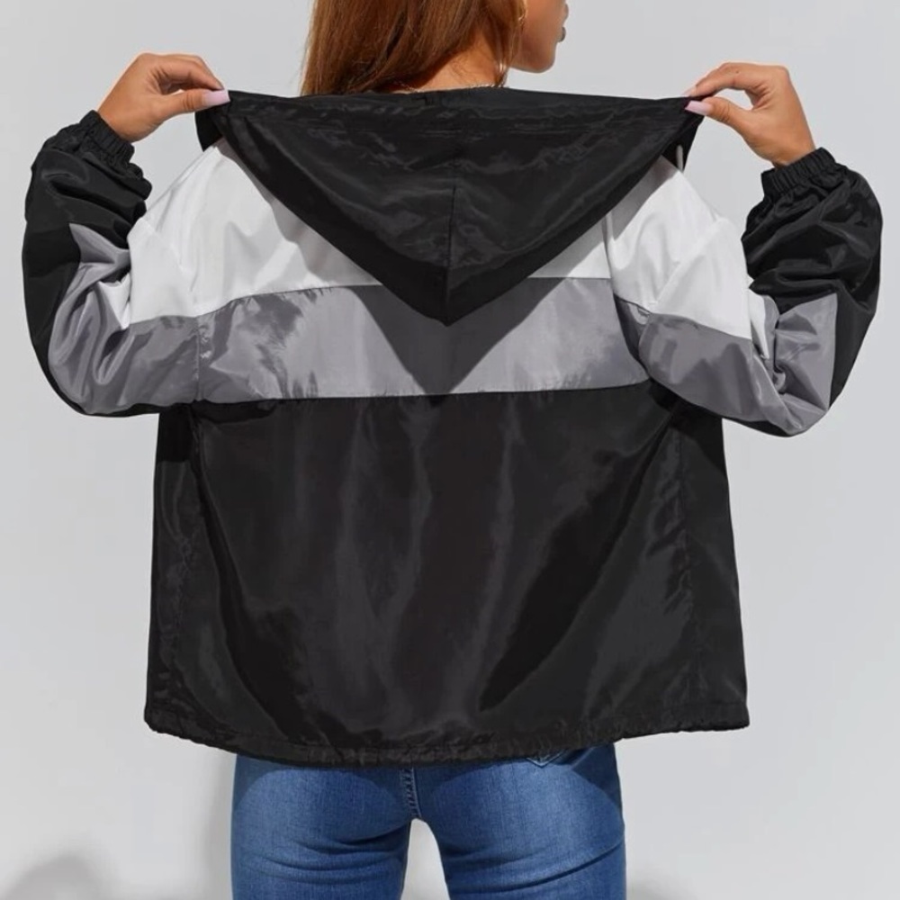 SHEIN black, gray, and white windbreaker